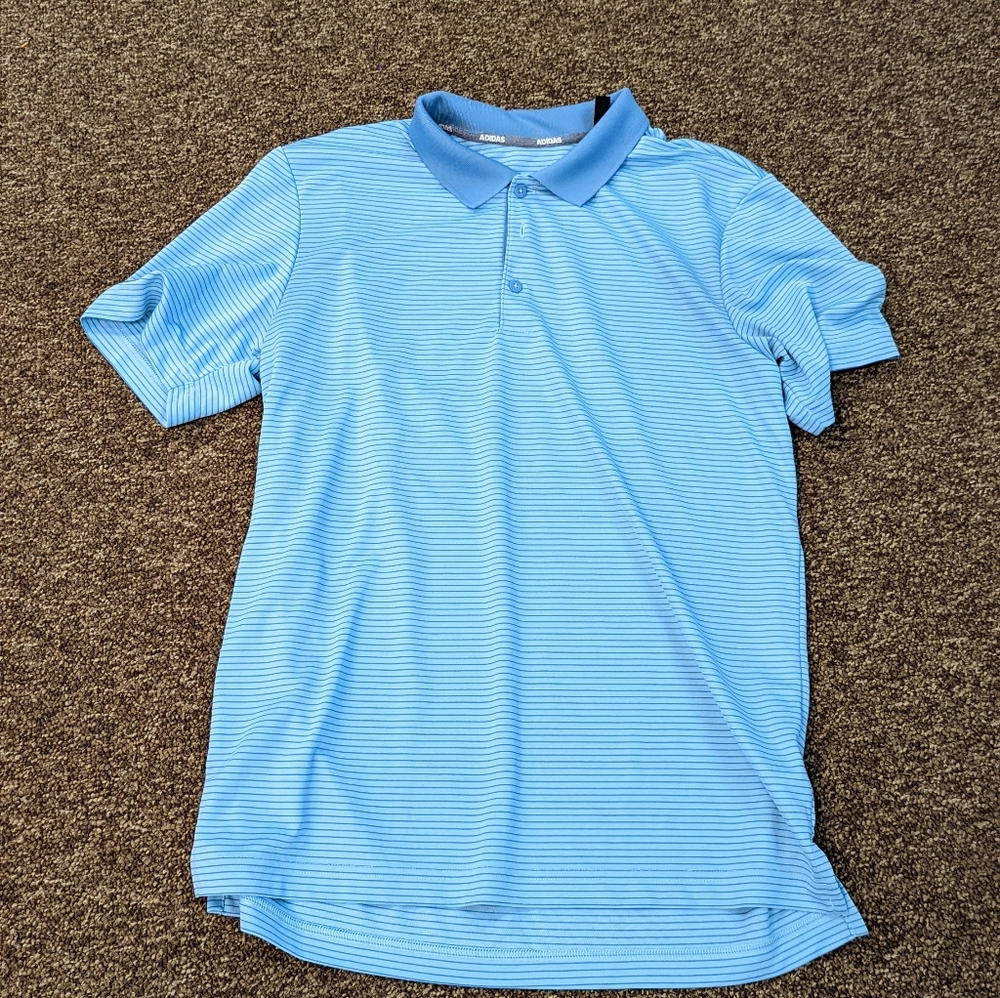 Adidas Men's Medium Polo Golf Shirt Turquoise striped